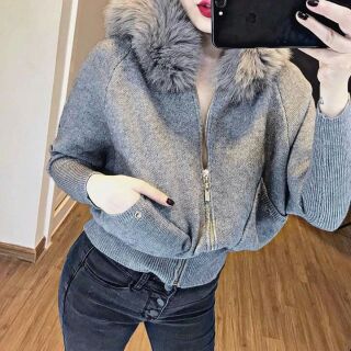 Áo khoac len mũ lông, áo len siêu dày dặn, ấm áp