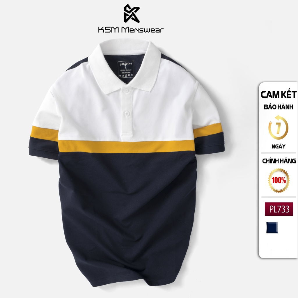 Áo Thun Polo Nam KSM Menswear Tay Ngắn có cổ bẻ phối ngang ngực vải Cá Sấu Cotton dày mịn đẹp PL733