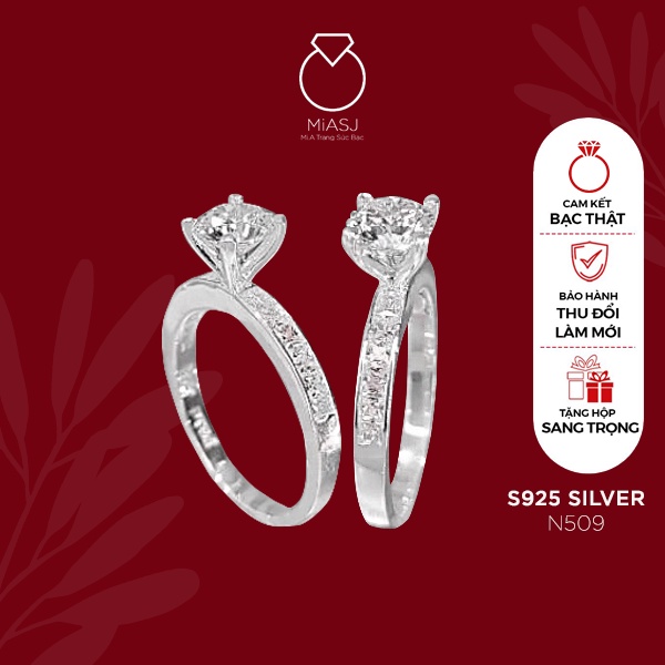 Nhẫn nữ bạc Ý S925 MiASJ 4 chấu kết đá bản mỏng đơn giản, nhẹ nhàng N509