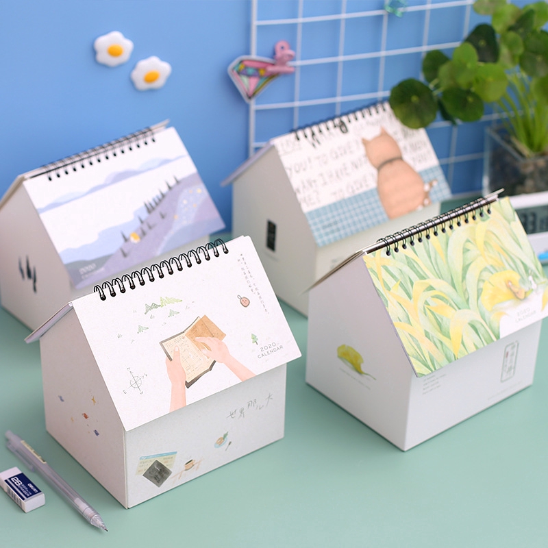 Desktop hộp lưu trữ gấp nhà sáng tạo lịch 2020 nhỏ tươi xách tay đa chức năng Desktop Calendar