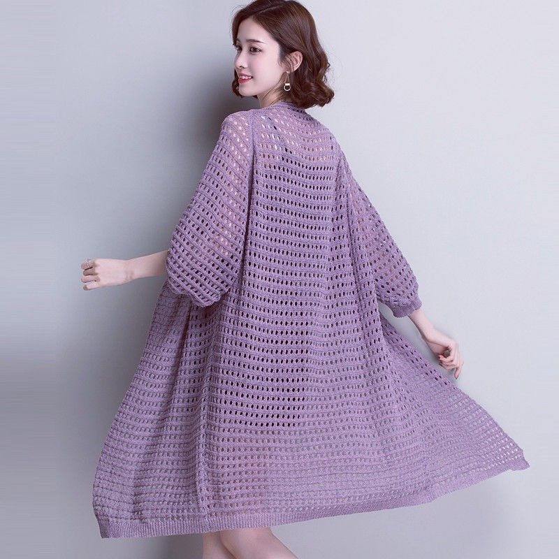 Áo Cardigan Dệt Kim Mỏng Màu Trơn Dáng Rộng Thời Trang Mùa Hè Hàn Quốc Cho Nữ