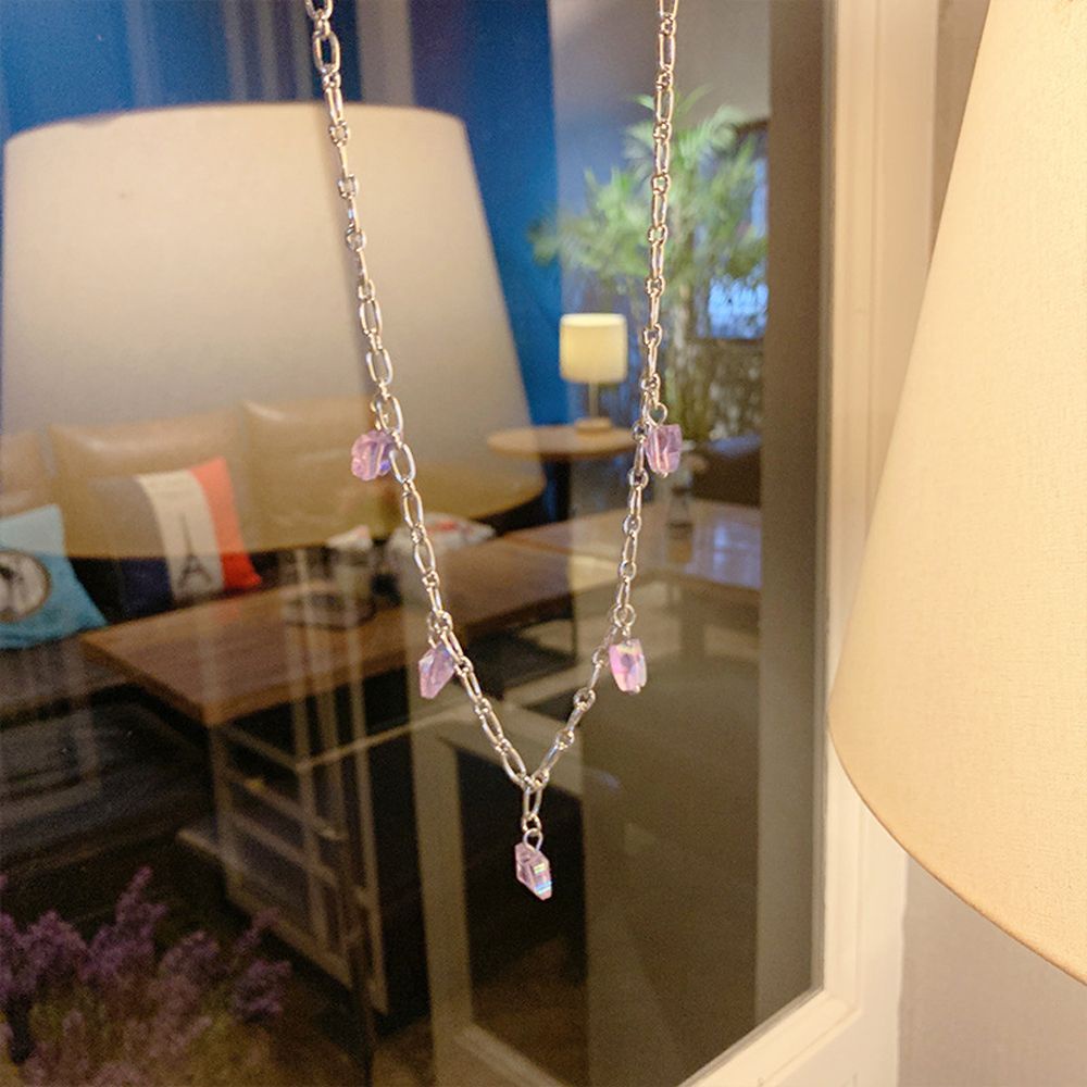 Vòng Cổ Choker Mặt Đá Màu Tím Cổ Điển Thời Trang Cho Nữ