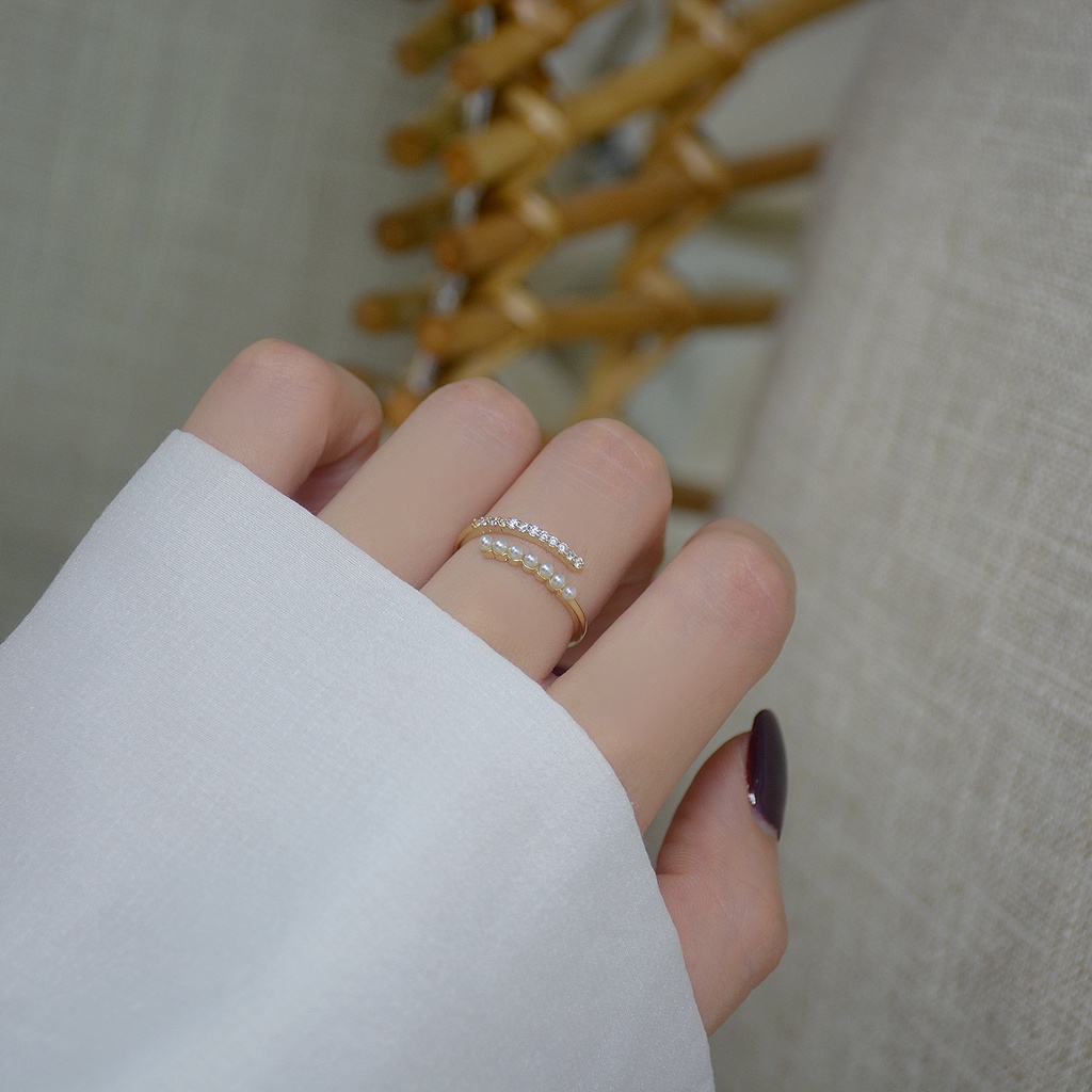 Nhẫn Hở Đính Đá Zircon Ngọc Trai Nhân Tạo Kiểu Mới