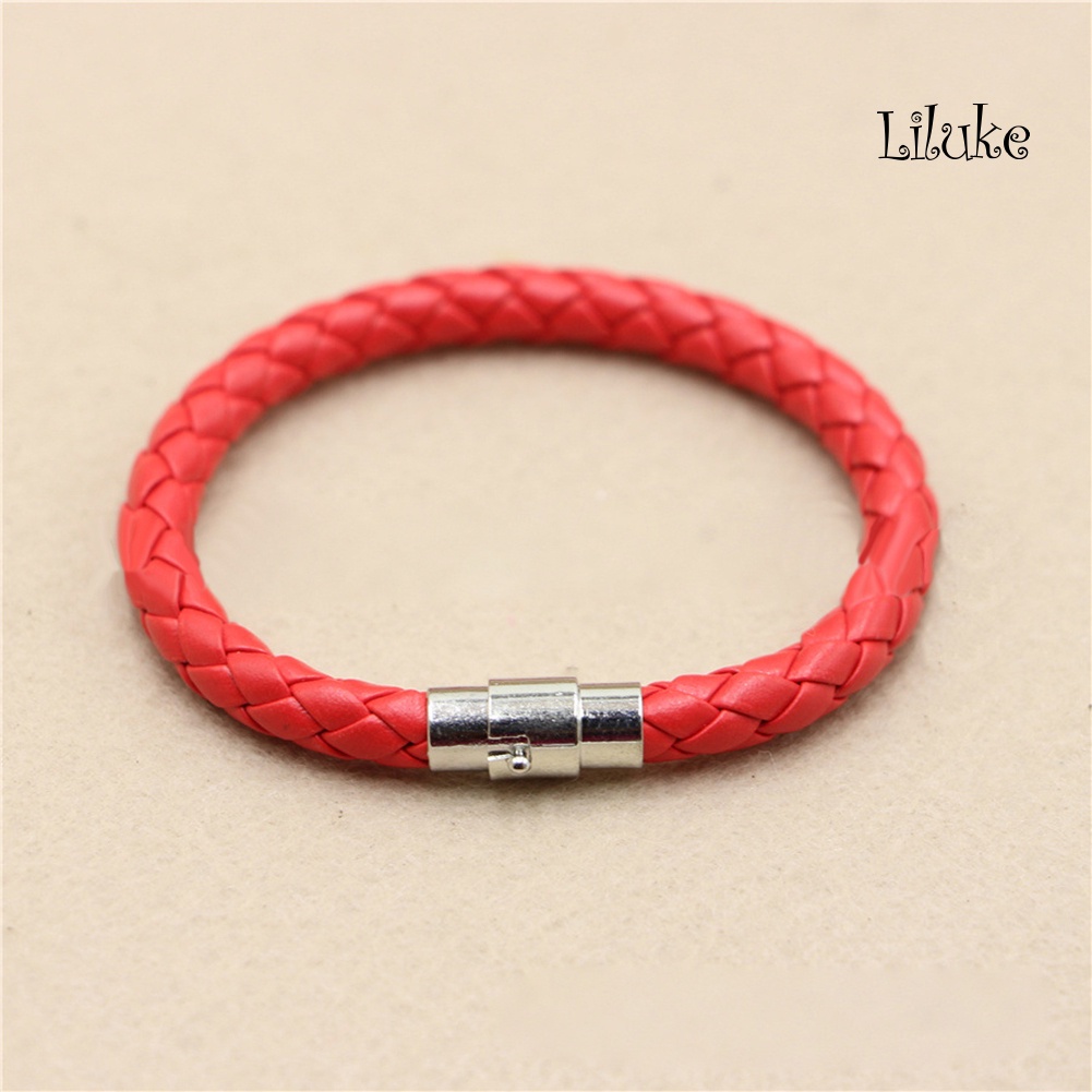 Vòng Tay Dây Bện Giả Da Màu Trơn Trang Trí Khóa Nam Châm Thời Trang Cho Nữ