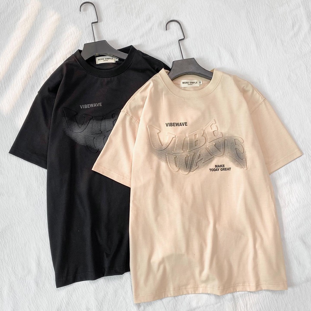 Áo phông tay lỡ VIBE in dập chữ nổi Nam Nữ Unisex form rộng - áo thun cổ tròn vải thun tici co giãn GIDI