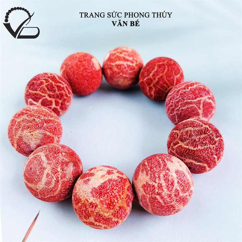 Vòng tay San Hô Đỏ Hạt Tròn để Thô Mộc - Chuỗi hạt đá San hô phong thủy nhiều kích cỡ CNC VĂN BÉ