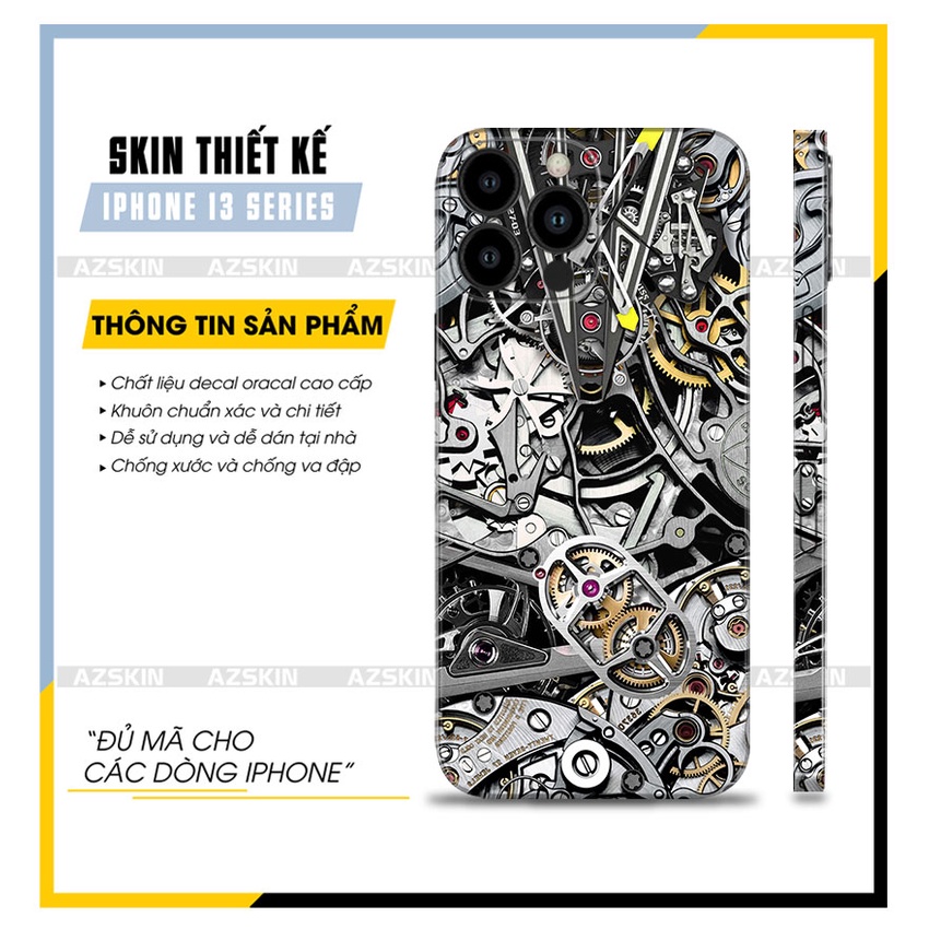 Miếng Dán IPhone 13 Mini/13/13Pro/13 Pro Max Đồng Hồ Cơ |SK_IPPT167| Film Nhập Khẩu, Cắt CNC Lưng Viền Dễ Dán Tại Nhà
