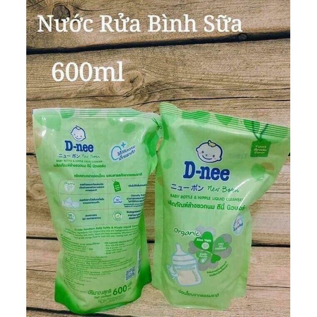 Combo Nước rữa bình sữa và rau quả Organic DNEE Chai 620ml và Túi 600ml