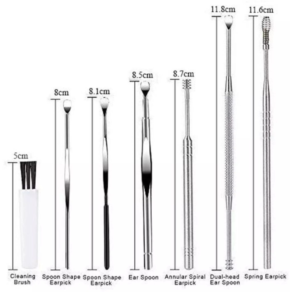 Set 7 Dụng Cụ Vệ Sinh Lấy Rái Tai Chất Liệu Thép Không Gỉ