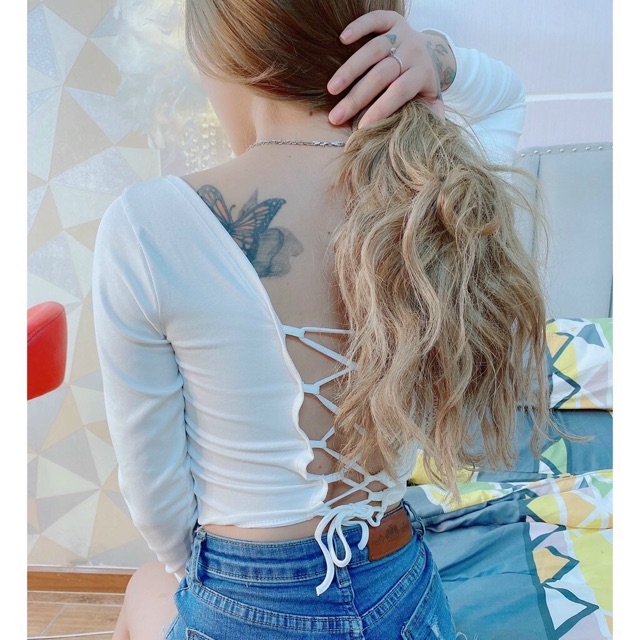 Áo tay dài cổ U đan dây sau lưng KHÔNG CÓ MÚT - A5NzS0 | BigBuy360 - bigbuy360.vn