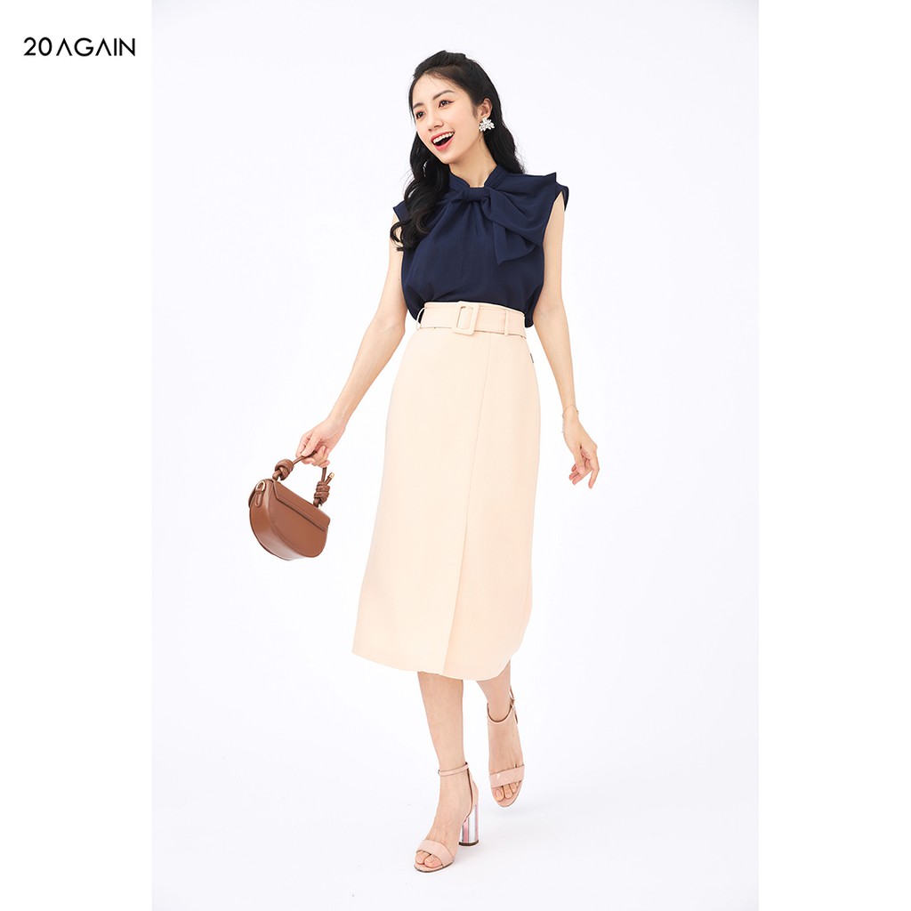 [Mã WABRAG30 giảm 12% đơn 99K] Áo sơ mi voan gân 20Again điểm nhấn cổ nơ điệu đà, nữ tính ASA1089