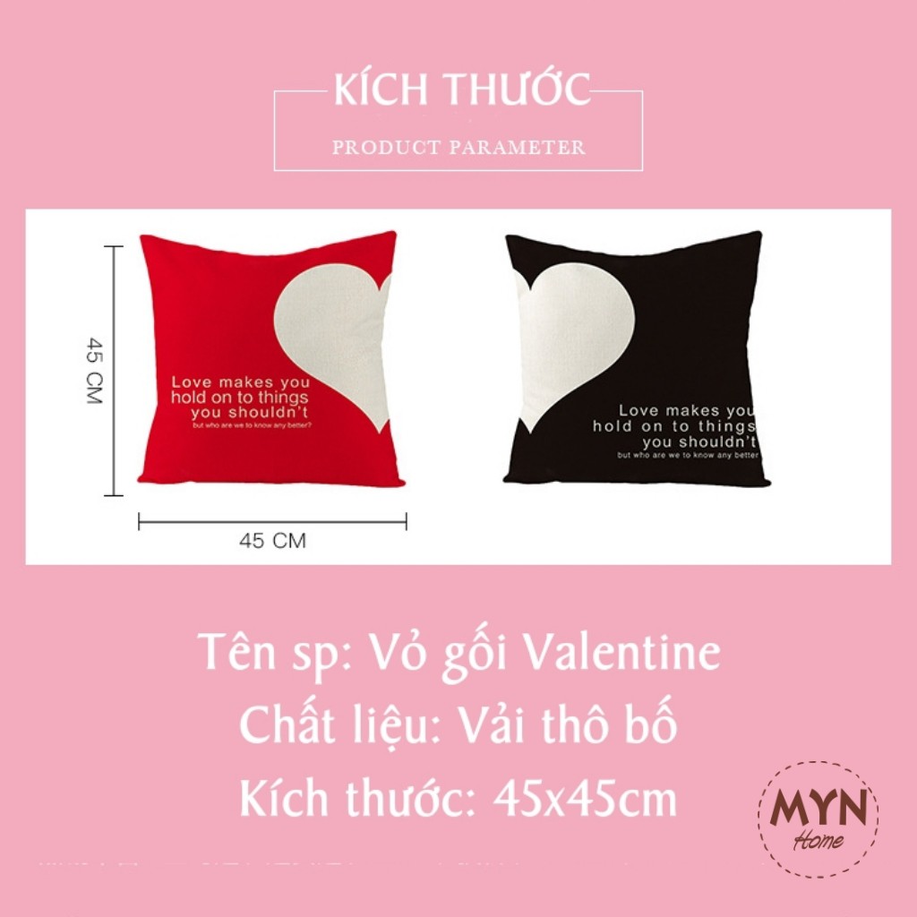 Vỏ gối tựa lưng sofa Valentine, quà tặng tình yêu 45x45cm