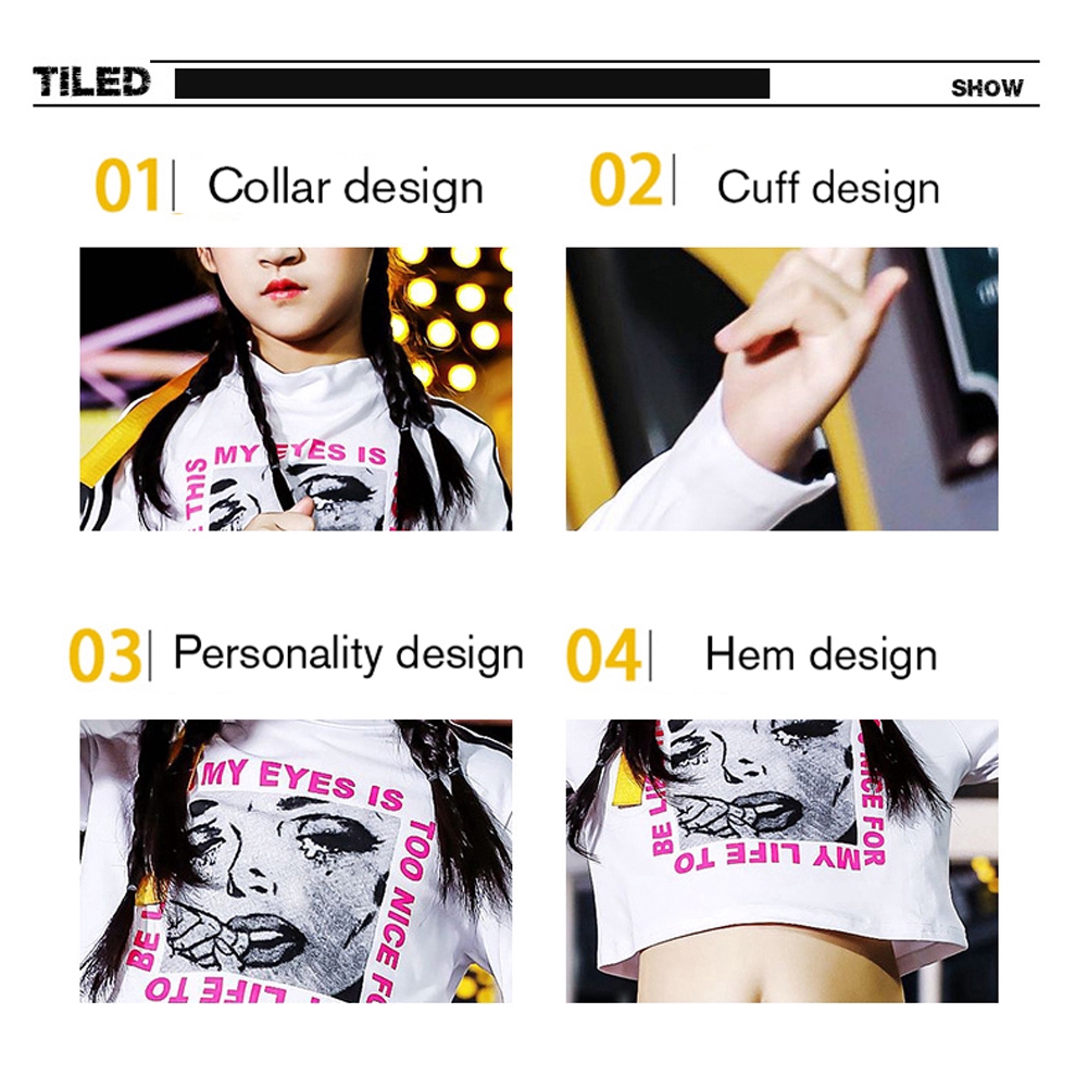 Bộ Áo Croptop Tay Dài Phối Quần Dài Kiểu Hip-Hop Thời Trang Cho Bé Gái