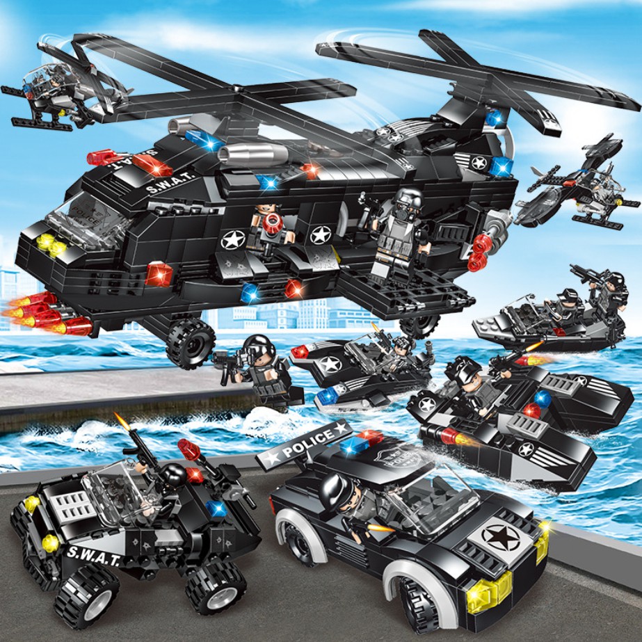 [800 CHI TIẾT-HÀNG CHUẨN] BỘ ĐỒ CHƠI XẾP HÌNH LEGO Trực Thăng,  Lắp Ghép Máy Bay, OTO Cảnh Sát, SWAT