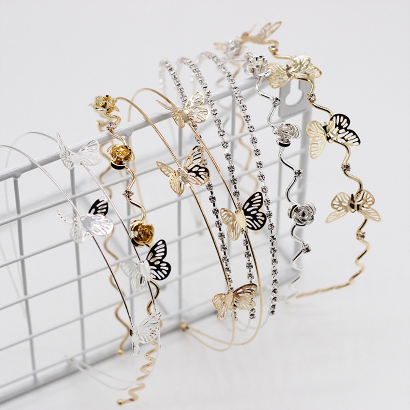 Băng Đô Cài Tóc Hai Lớp Bằng Hợp Kim Họa Tiết Hoa Và Bướm Đính Đá Thời Trang Cho Nữ