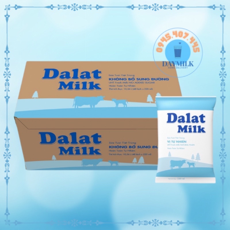 Sữa tươi tiệt trùng Dalat Milk bịch giấy 220ml