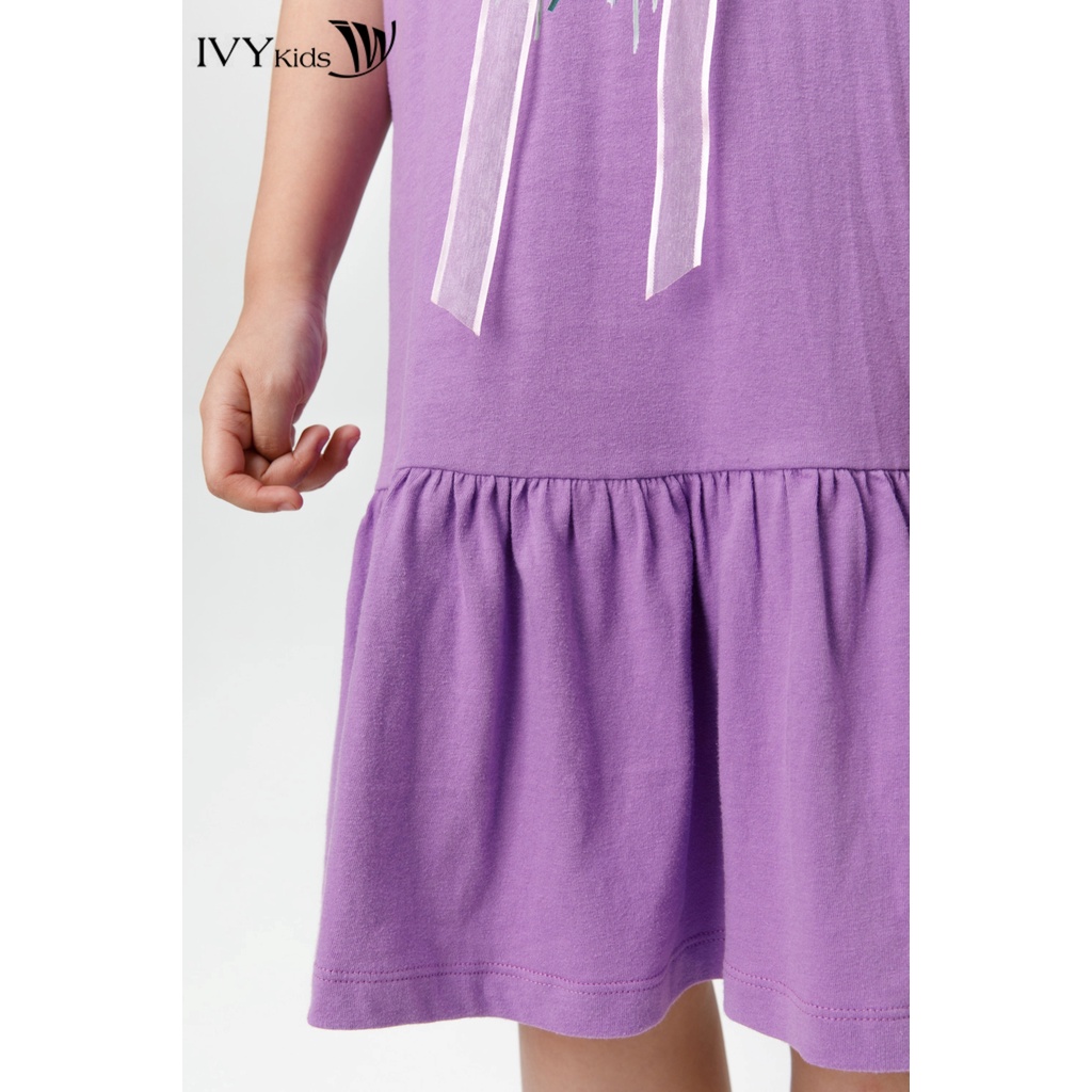 Đầm thun bé gái đính ruy băng IVY moda MS 42G1520