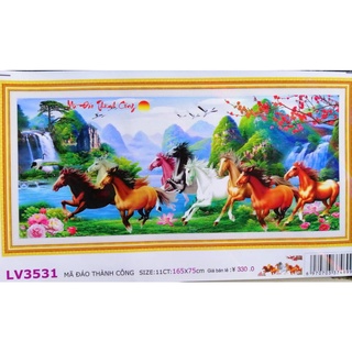 Tranh thêu chữ thập 9 con ngựa 1m65 lv3531