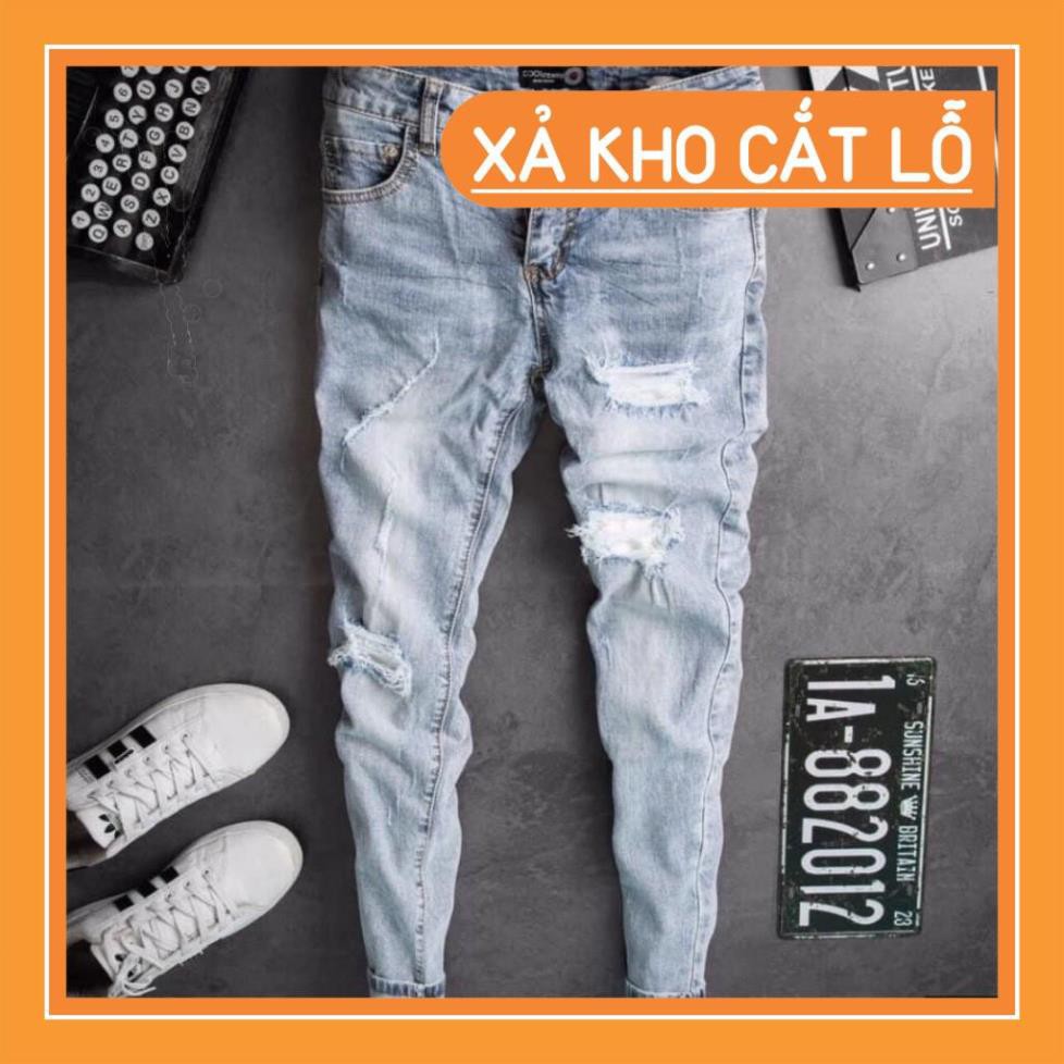 Quần jean nam tenji màu xanh rách gối chất bò cao cấp co dãn 4 chiều cực đẹp, quần rin nam QDJ2222 Nhiều mẫu mới