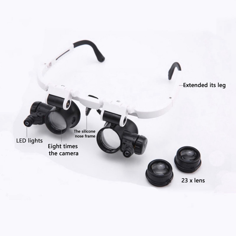 Kính lúp đeo mắt 9892H-1 Kính lúp đeo đầu đa chức năng có ánh sáng với ống kính 8X 15X 23X