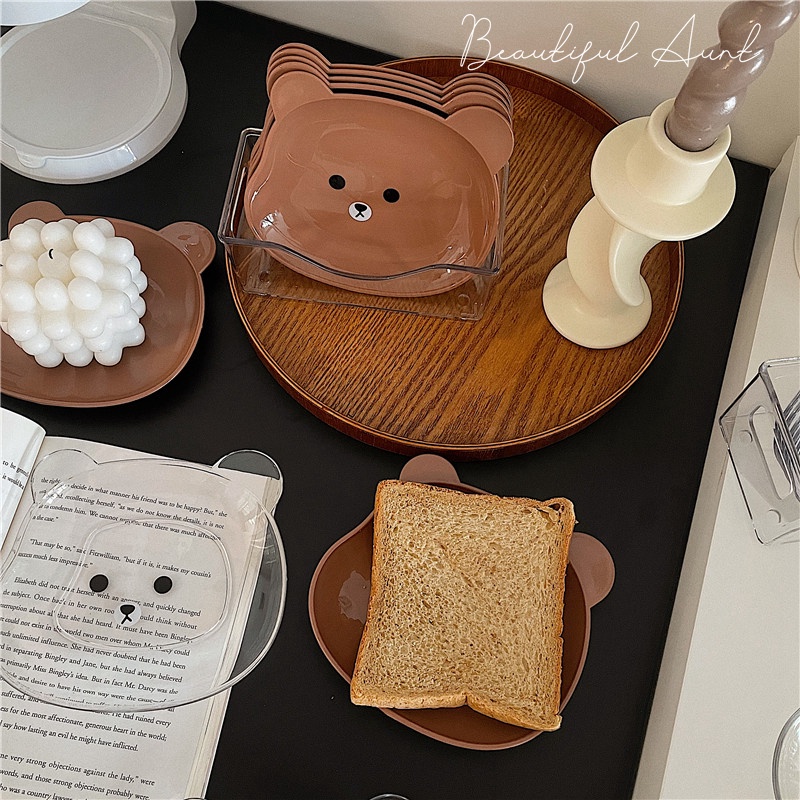 Đĩa nhựa hình gấu, đĩa decor, đĩa đựng đồ ăn dặm cho bé