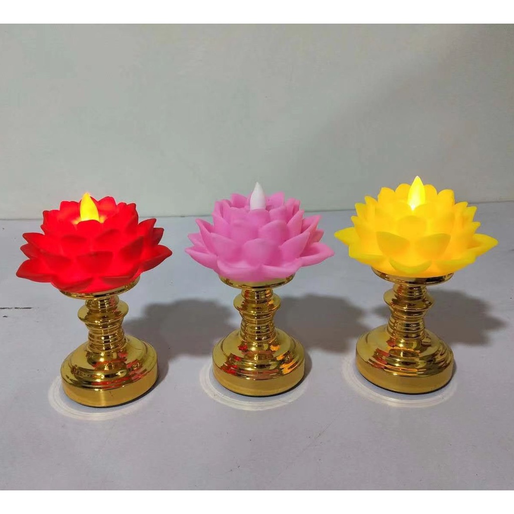 Đèn Thờ Hoa Sen, Nến Bông Sen Nở, sử dụng pin, kiểu đèn bông sen rất đẹp, đèn để bàn thờ, thờ phật, bóng led an toàn