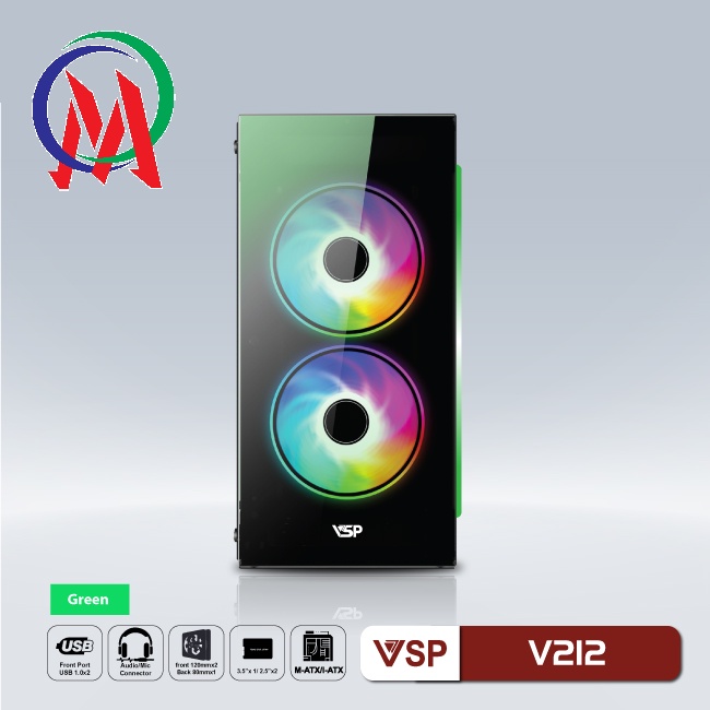Vỏ Case VSP Gaming V212  Size M-Atx, 2 Mặt Kính Cường Lực, Nhỏ Gọn