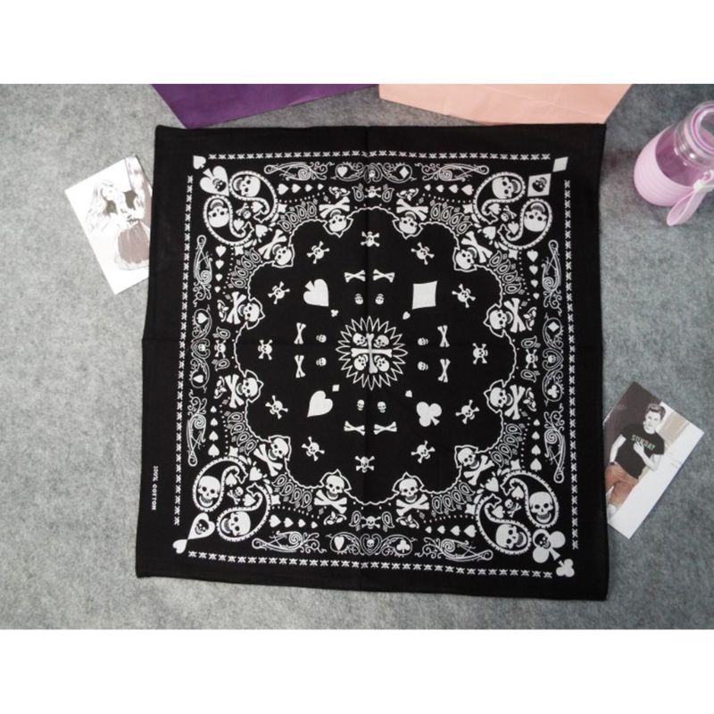 Khăn Trùm Đầu Vuông 55x55cm In Họa Tiết Đầu Lâu Phong Cách Harajuku Hip Hop Cho Nam Và Nữ