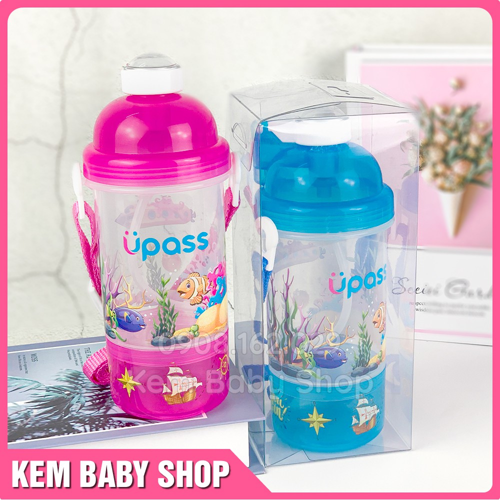 [Chính Hãng] Bình nước cho bé có ống hút 400ml UPASS - bình nước cho bé đi học có dây đeo