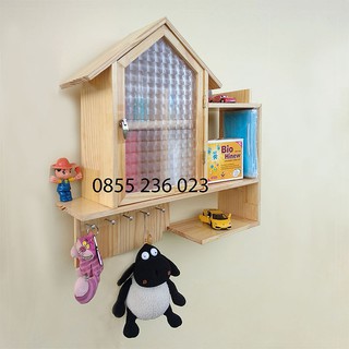 Tủ thuốc gỗ, Hộp đựng thuốc y tế đẹp có hộp kệ trang trí và móc treo chìa khóa