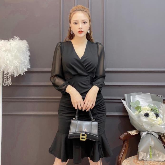 ADIOS Váy body rút dây phối tay, váy công sở body quyến rũ SP260 | BigBuy360 - bigbuy360.vn