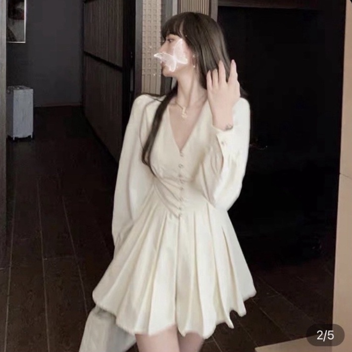 ( có Bigsize ) JUMPSUIT NGẮN XẾP LY CỔ V ĐÍNH NÚT NGỌC TAY PHỒNG giả quần