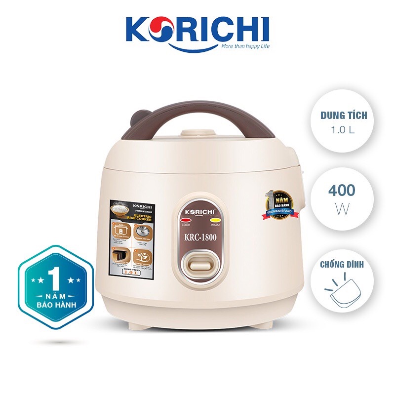 Nồi cơm điện mini Korichi KRC-1800, phù hợp cho gia đình 1-3 người, nấu cơm ngon, kiểu dáng hàn quôc, nồi cơm điện 1lit
