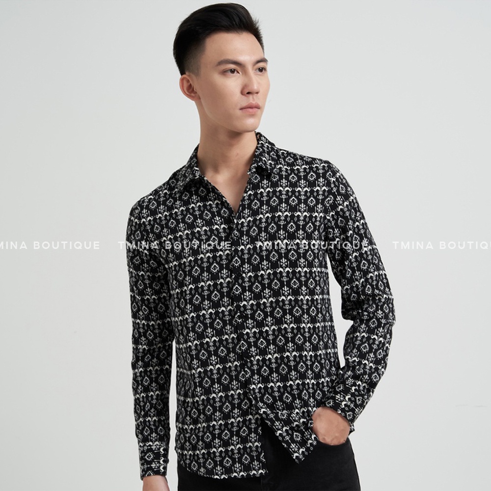 Áo sơ mi họa tiết dài tay TMINA nam nhiều mẫu chất lụa thoáng mát không nhăn