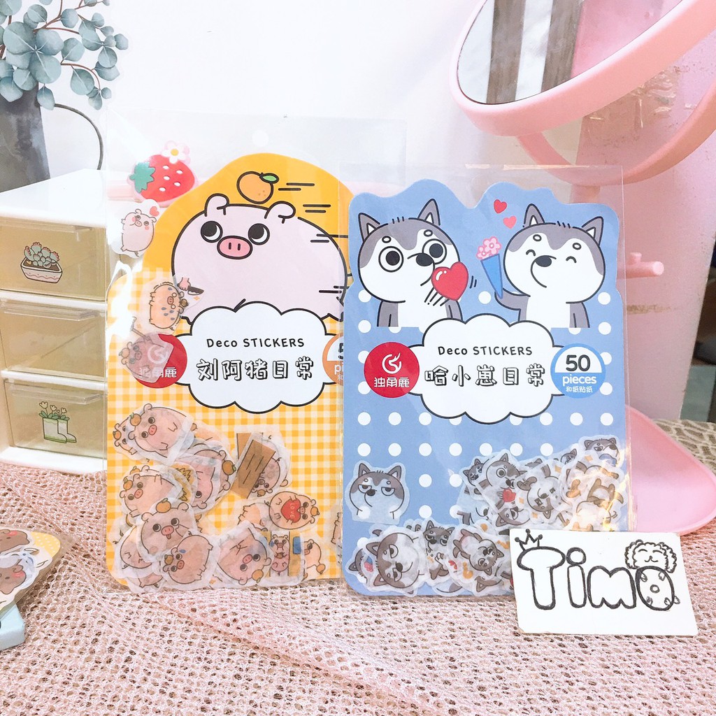 45 Sticker Cute Dễ Thương Hình Thú Đáng Yêu Miếng Dán Stickers Husky Mèo Heo Hươu Vịt Gấu Trang Trí Sổ Tay