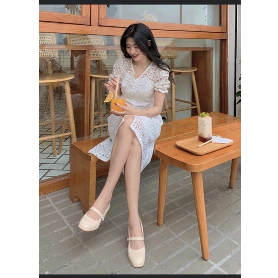 Váy Ren Hoa Thiết Kế Có Lót Bản Chữ A Cổ Tim Hàng Siêu Đẹp Và Sang Chảnh Nhà Shop_Hương