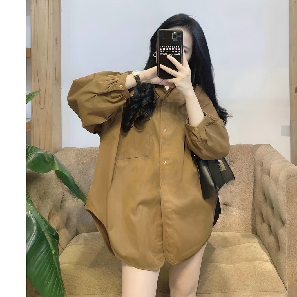 ÁO SƠ MI NỮ CHẤT DA LỘN PHỐI TÚI FROM RỘNG CỰC XINH BÉBÔNG STORE
