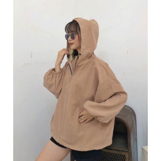 Áo khoác nhung lì kéo khóa tay phồng | BigBuy360 - bigbuy360.vn