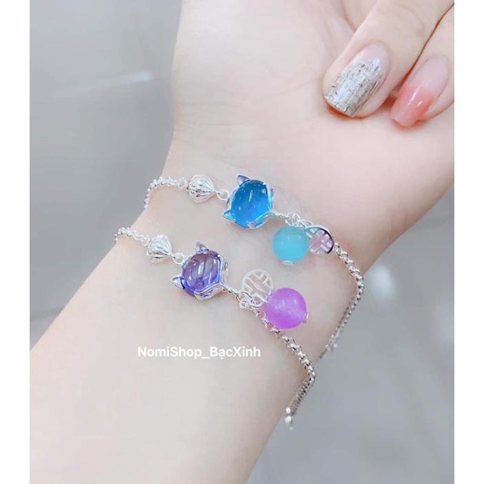 Lắc tay bạc, vòng tay hồ ly cho nữ mix đá phong thuỷ và đồng tiền may mắn Mainomi Shop Bạc Xinh