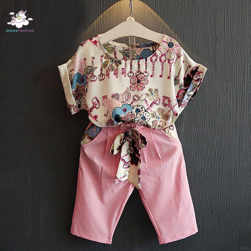 HOT SALESSet Áo Hoa + Quần Lửng Cho Bé Gái