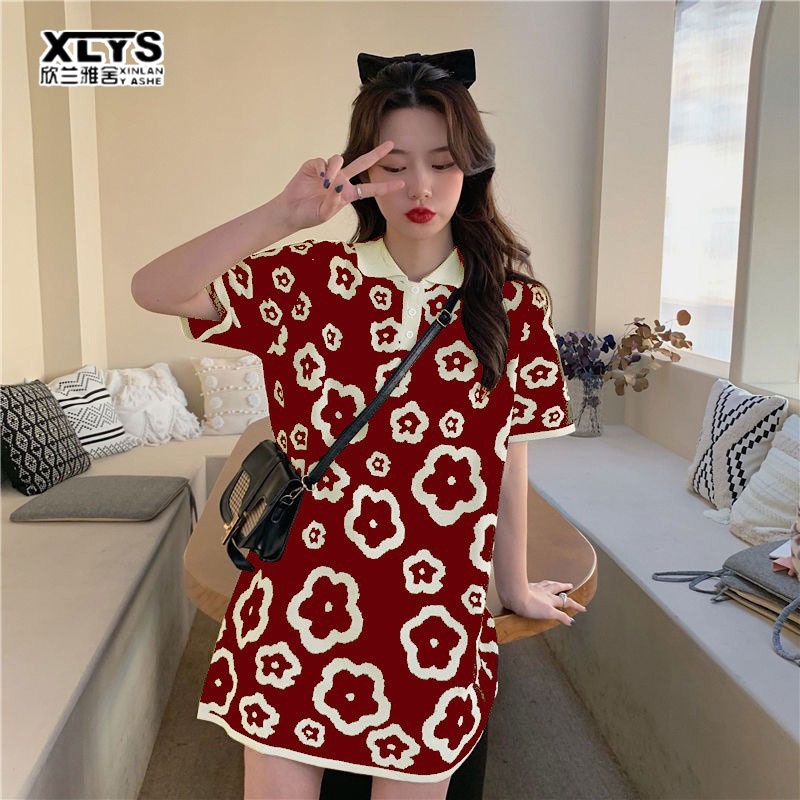 Đầm thun XINLANYASHE ngắn tay form rộng phong cách Hàn Quốc dành cho nữ váy thiết kế tay bồng
