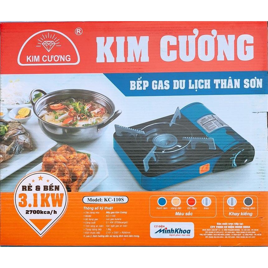 Bếp Gas Mini Du Lịch Kim Cương KC-110S - Hàng Chính Hãng (Bảo Hành 12 Tháng)