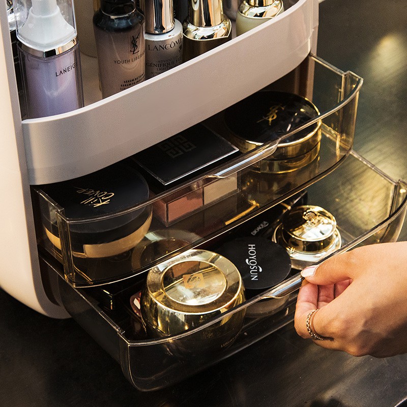 Kệ Đựng Mỹ Phẩm 2 Ngăn Trong Suốt Có Nắp Đậy Nhập Khẩu Cao Cấp Siêu Tiện Lợi, Kệ Đựng Mỹ Phẩm 3 Tầng Cao Cấp