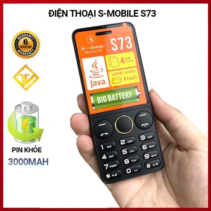 Điện thoại S_MOBILE S73 4 sim,4 sóng,loa to,màn hình lớn - Mới,nguyên seal