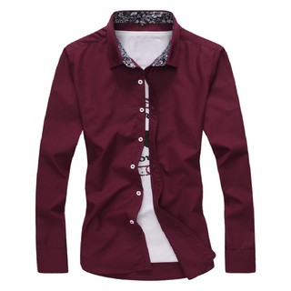 Áo sơ mi Nam dài tay cổ hoa màu đỏ đô