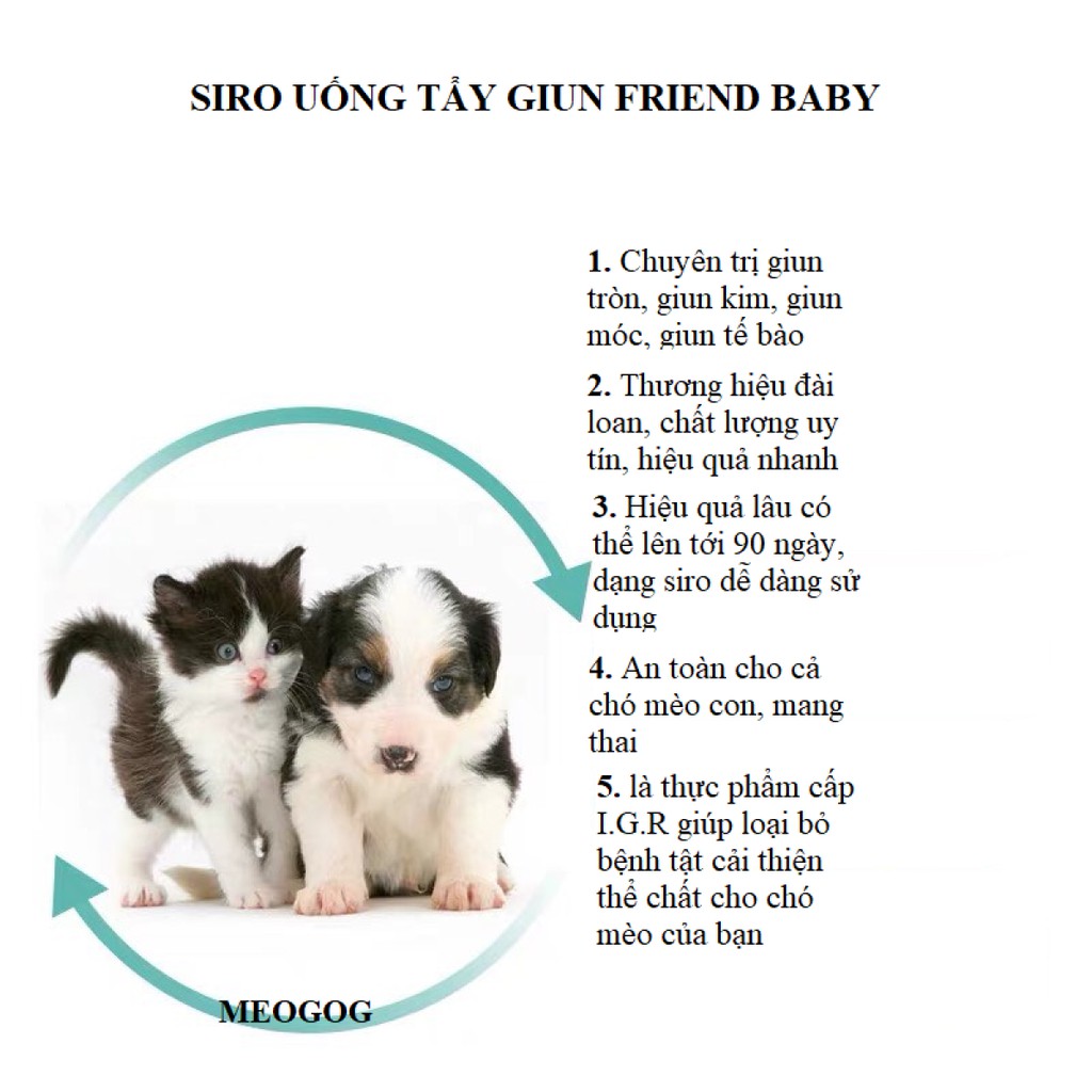 Siro Uống Friend Baby lọ 5ml ngăn ngừa sảy thai ở chó mèo nhiễm giun sán