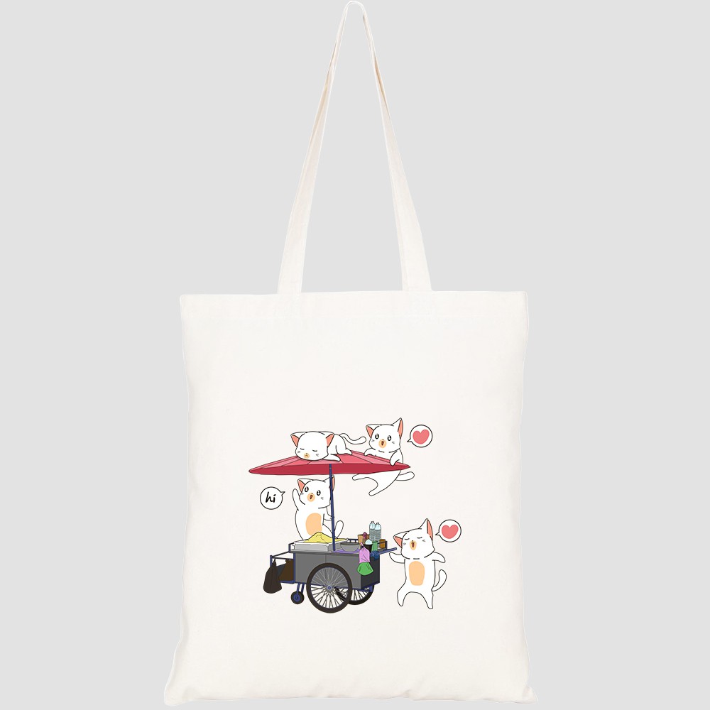 Túi vải tote canvas HTFashion in hình kawaii cats portable stall HT190