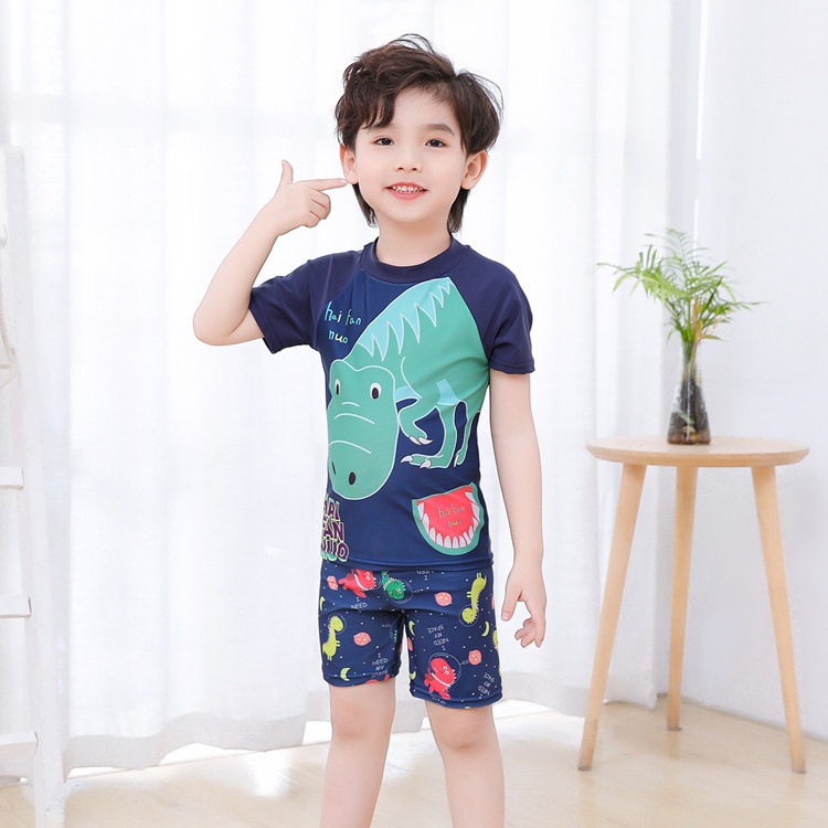 Bộ Đồ Bơi 2 Mảnh Ngắn Tay In Họa Tiết Hoạt Hình Cho Bé Trai