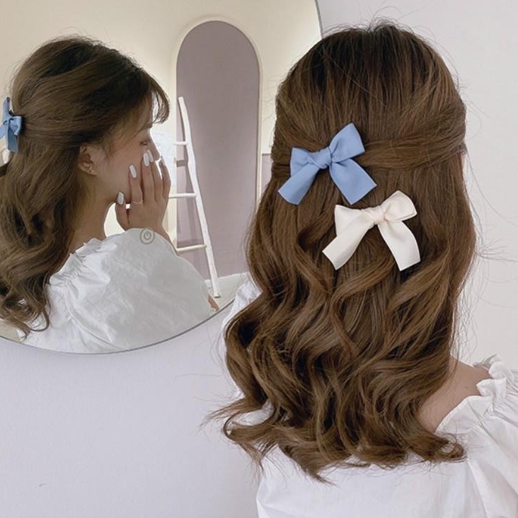 Kẹp tóc nơ satin Hàn Quốc thích hợp kẹp mái, kẹp nửa đầu Bản Đẹp