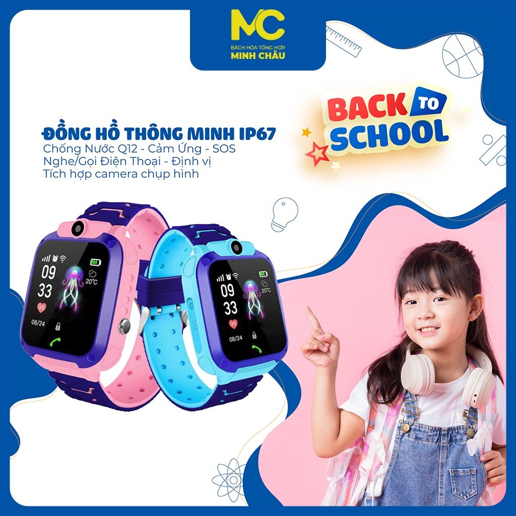 Đồng hồ thông minh Q12 / Gắn sim nghe gọi 2 chiều / định vị LBS cho bé / Chống nước IP67 / Gọi SOS khẩn cấp